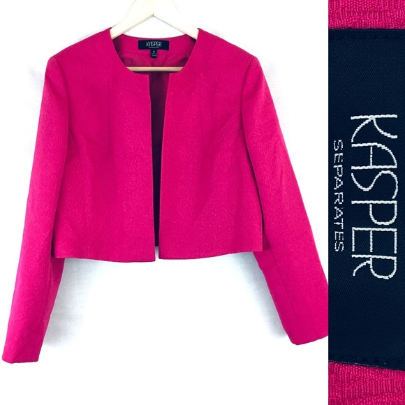 Kasper Jackets & Blazers - Kasper Floral Embroidered Cropped Fuchsia Blazer